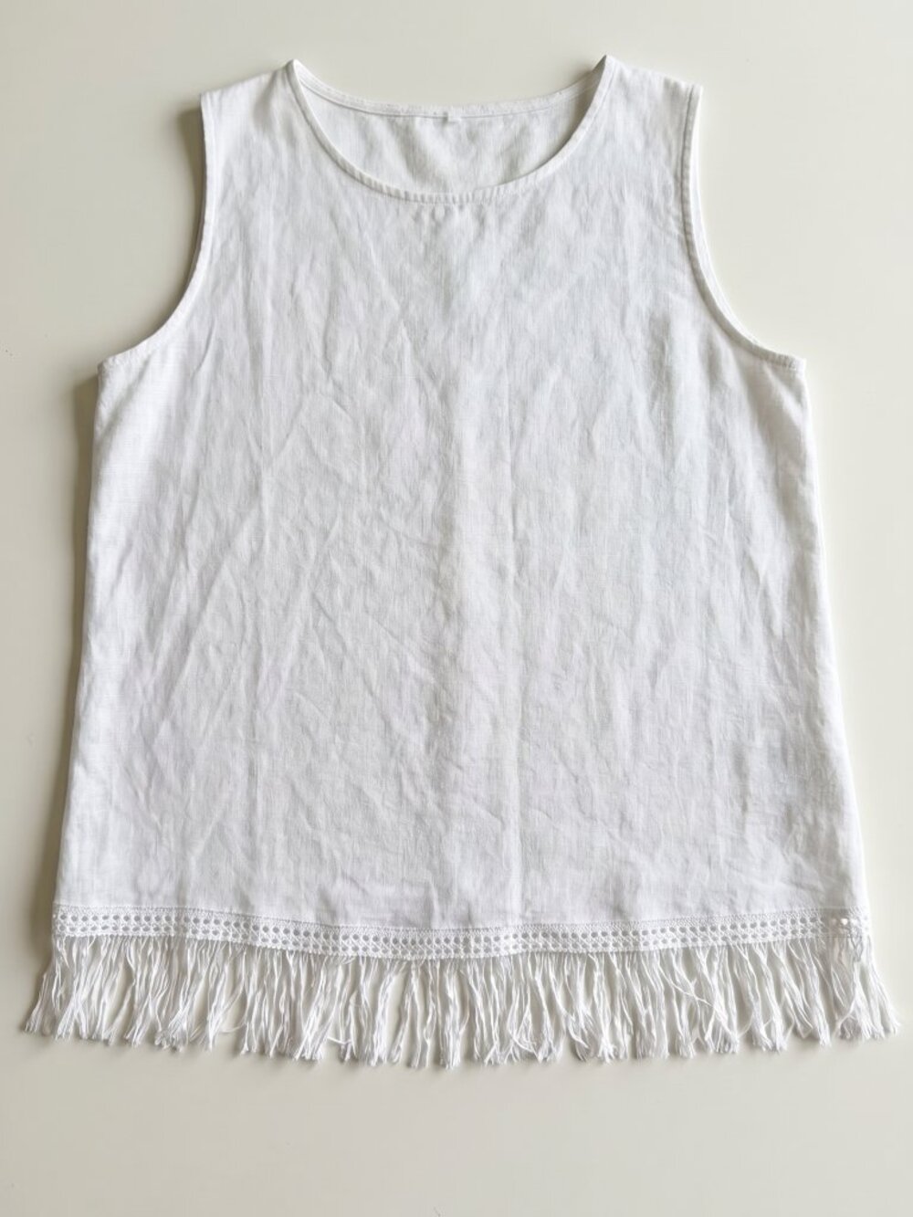 Made in Italy Plus Size Linen Blend Fringe Tank White